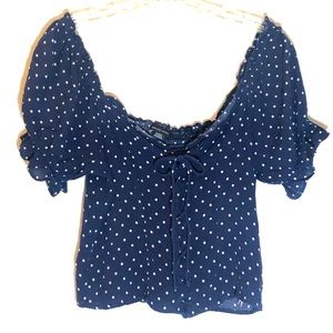 American Eagle Crop Top Medium Navy White Dots